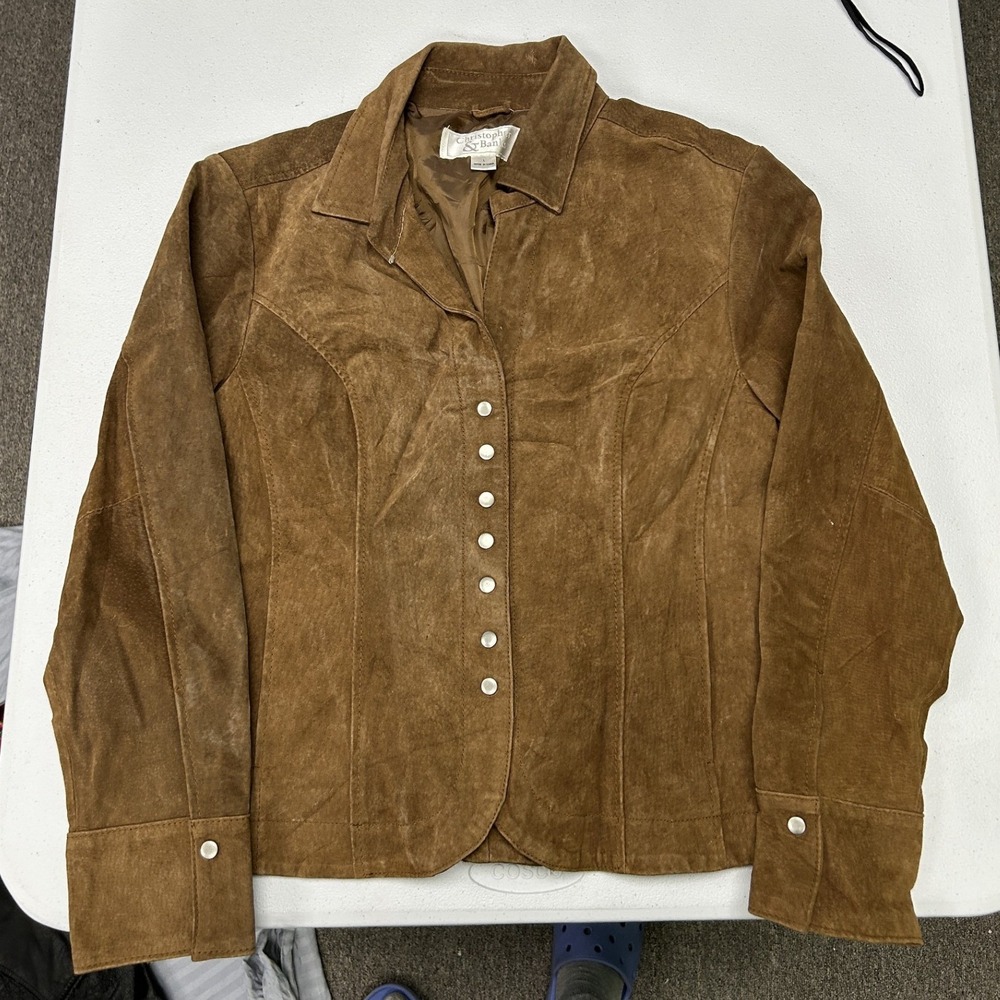 Christopher & Banks Suede Jacket Womens Large Brown Button Front Pig Leather L